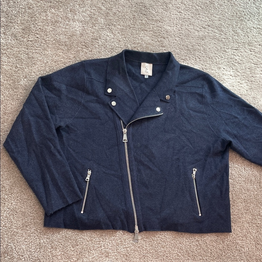 Sioni Dark Blue Bomber Jacket with Silver Accents